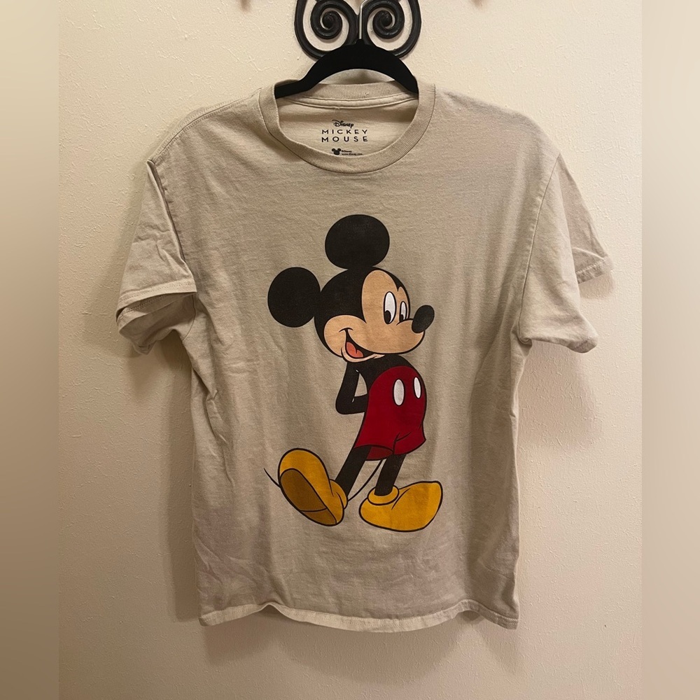 Disney Mickey Mouse Beige T‑Shirt with Black, Red and Yellow Graphic